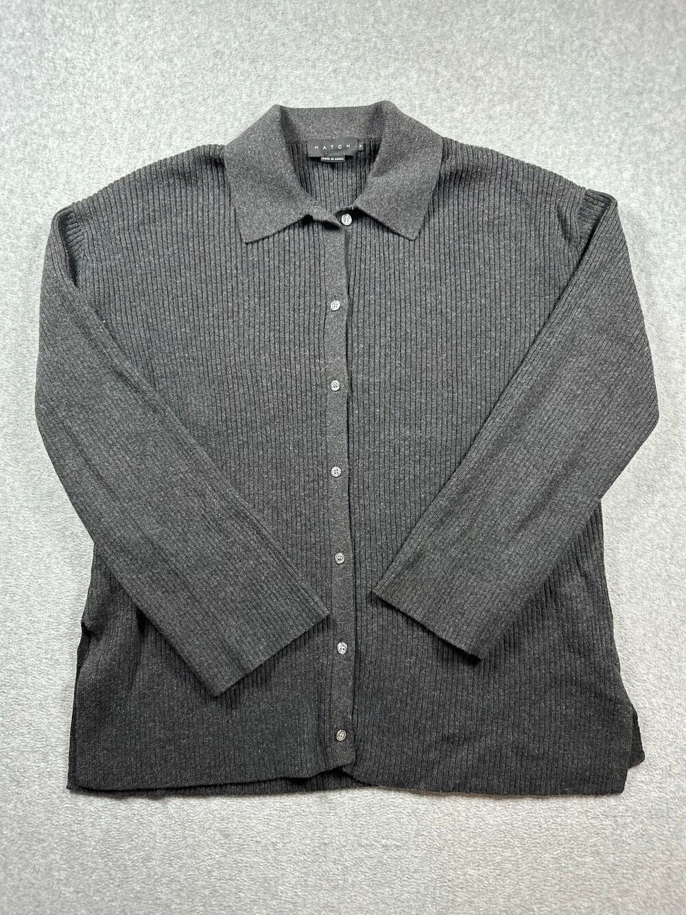 Hatch Button-Down Shirt Medium Gray Rib-Textured Long-Sleeve Knit